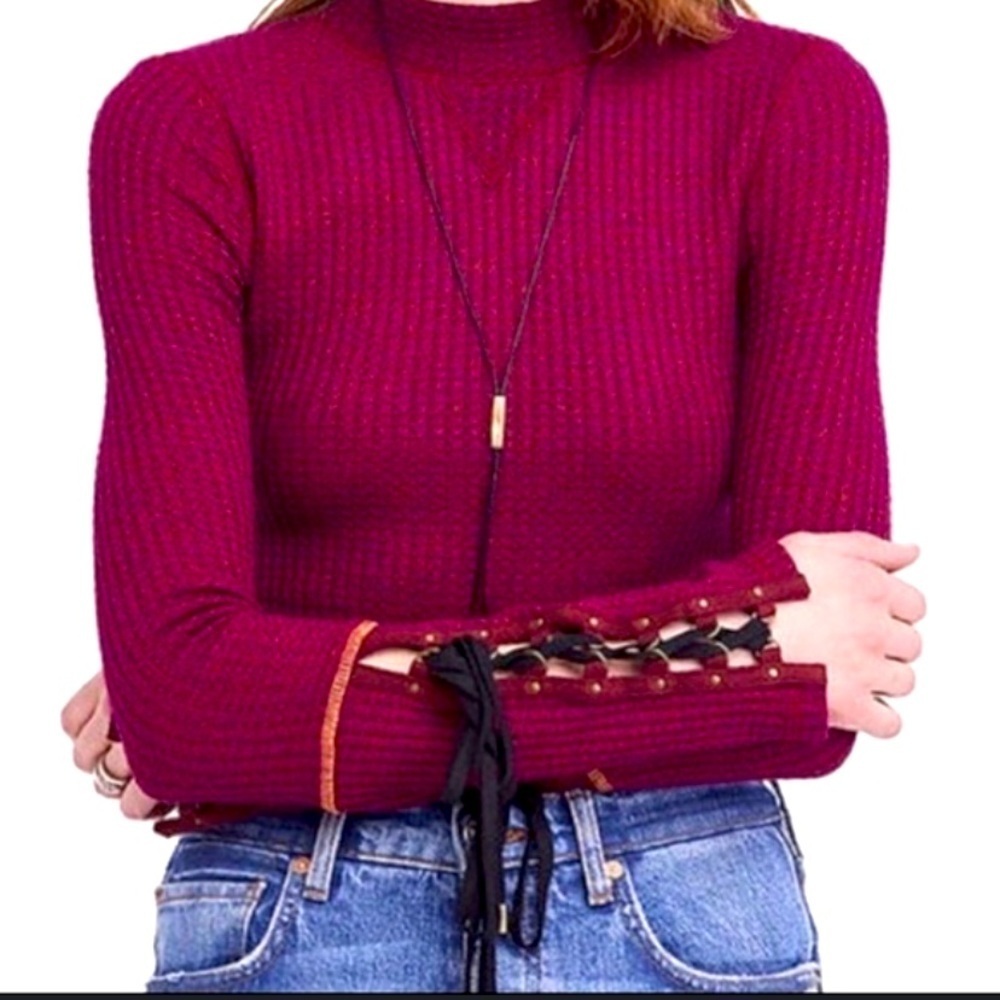 Free People Laceup Mountaineer Sleeve Thermal long sleeve boho casual L fall
